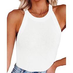 RPAEOY Damen Ärmellose Tank Top Neckholder Gerippt Rundhalsausschnitt Soild Color Sommer Oberteile Knit Stretch Sexy Racerback Casual Basic Shirts Tanktops Weiß L von RPAEOY