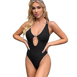 RPAEOY Damen Badeanzug mit Cut Out Bauchweg Sexy V Ausschnitt Badeanzüge Einteiliger Bademode Swimsuit Strandmode Monokini Push Up (Schwarz,XL) von RPAEOY