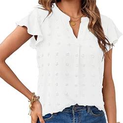 RPAEOY Damen Bluse Kurzarm Oberteile Tshirt V-Ausschnitte Plissiertes Schmetterlingshülse Hemd Sommershirts Elegante Hemdbluse Tunika Tops Lässig Blusen (Weiß,XL) von RPAEOY