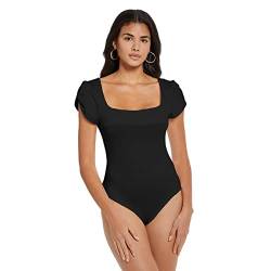 RPAEOY Damen Body Kurzarm Quadratischer Ausschnitt Elegant Bodysuit Einteilig Jumpsuit Leotard Tops Kausal Sommer Oberteil Silm Fit Tee Shirt Unterziehbody Schwarz S von RPAEOY