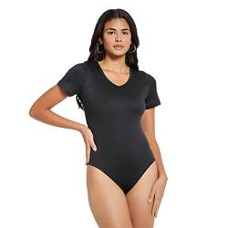 RPAEOY Damen Body V-ausschnitt Kurzarm Stretchy Slim Fit Bodysuit Sexy Einteiler Seamless Jumpsuit Tanga Damenbody Sommer T-shirt Lässig Oberteil Tops Clubwear Streetwear Schwarz L von RPAEOY