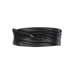 RPAEOY Damen Gürtel Breiter Elastischer PU Leder Ruched Klettverschluss Taillengürtel Vintage Hüftgürtel für Frauen kleider Elastic Belt (Schwarz) von RPAEOY