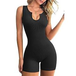 RPAEOY Damen Jumpsuit Strampler Ärmellos V-Ausschnitt Gerippt Kurz Overall Einteiler Hosenanzug Sport Playsuit Tank Tops Bodysuit Sexy Sommer Trainingsanzug für Yoga Workout (Schwarz,L) von RPAEOY