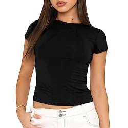 RPAEOY Damen Kurzarm Basic Crop Tops Rundhalsausschnitt Sommer Skims Top Y2k Ästhetische Kleidung Solide Farbe Slim Fit T Shirts Sexy Outfit Club Party Steetwear Schwarz L von RPAEOY