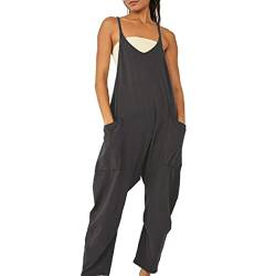 RPAEOY Damen Latzhose Romper Jumpsuit Locker Baggy Oversize Beiläufig Loose Ärmellose Strampler Playsuit mit Große Taschen Arbeitshose Freizeithose (Schwarz,L) von RPAEOY