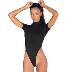 RPAEOY Damen Sexy Jumpsuit Rundhals Body Tops Schwarz Slim Oberteil Overall Backless T-shirt Kurzarm Seamless Bodysuit Romper Outfit Stringbody L von RPAEOY