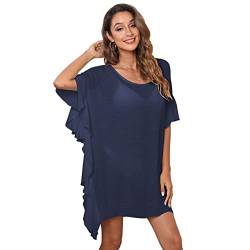 RPAEOY Damen Strandkleid Baumwolle Rüschen Sommer Strandponcho Boho Strandtunika Bikini Cover-Ups Strandurlaub Badeanzug Beachwear Sommerkleid Bademode Kurze Kleid (Blau) von RPAEOY