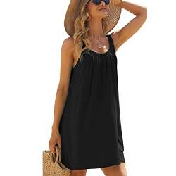 RPAEOY Damen Strandkleid Plissee Sommerkleid Sommer Strandponcho Boho Strandtunika Bikini Cover-Ups Strandurlaub Badeanzug Beachwear Bademode Kurze Kleid (Schwarz,XXL) von RPAEOY