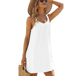 RPAEOY Damen Strandkleid Plissee Sommerkleid Sommer Strandponcho Boho Strandtunika Bikini Cover-Ups Strandurlaub Badeanzug Beachwear Bademode Kurze Kleid (Weiß,XL) von RPAEOY