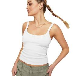 RPAEOY Damen Tank Tops Ärmellos Rundhalsausschnitt Sexy Stretch Unterhemd Gerippt Spaghetti Top Sommer Shirts Oberteile Camisole Für Going Out Workout Weiß M von RPAEOY