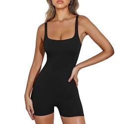 RPAEOY Jumpsuit Damen Kurz Eng Overall Quadratischer Ausschnitt Nahtlos One Piece Bodysuit Sommer Overalls Einteiler Yoga Workout Sport Stretch Romper Playsuit Schwarz S von RPAEOY