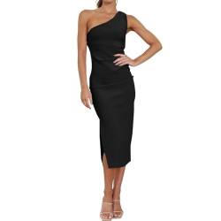 RPAEOY Kleider Damen One Shoulder Sexy Bodycon Cocktail Enger Partykleid mit Schlitz Midikleid Elegant Hohe Taille Festlich Party (Schwarz,L) von RPAEOY