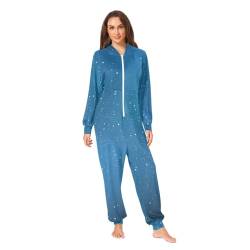 Orange Glitter Damen Schlafstrampler Onesie Pyjama mit Kapuze Langarm Onsies für Frauen Onesies Erwachsene Reißverschluss, blau glitzernd, X-Large von RPLIFE