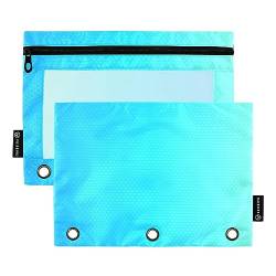 RPLIFE Blauer Farbverlauf, große Reißverschlusstasche, transparenter Front-Reißverschluss, Bleistifttasche, 3-Ring-Stoff-Bleistiftbeutel, Binder-Reißverschluss-Tasche für Mädchen, Reißverschlusstasche von RPLIFE