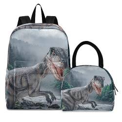 RPLIFE Dinosaurier auf Hintergrund Wald Bookbag Lunch Box Set Wasserdicht Kühlrucksack Rucksack mit Lunchbox von RPLIFE