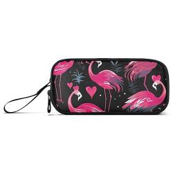 RPLIFE Flamingos und Herzen sind auf einem schwarzen Federmäppchen gesehen, Federmappe mit großem Fassungsvermögen, College-Bleistiftbeutel von RPLIFE
