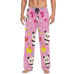 RPLIFE Seamless Hearts Soft Herren Pyjamahose für Frühling, Herren Schlafanzughose, hohe Größe, Pandabären Herzen Blumen, Large von RPLIFE