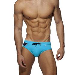 RQPYQF Badehose Herren Eng Kurz Badeshorts mit Tunnelzug Schwimmhose Klassischer Badeslip Sommer Kurze Badehose Slip Bikini Bottom YK16 (Hellblau, L) von RQPYQF