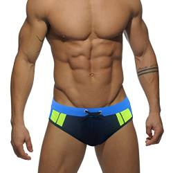 RQPYQF Badehose Herren Eng Kurz Badeslip Badeshorts mit Tunnelzug Klassisch Badeslip Sommer Kurze Badehose Slip Bikini Bottom YK43 (Marine#3, M) von RQPYQF