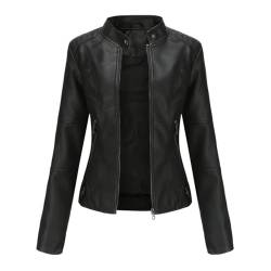 RQPYQF Damen PU Leder Jacke, Motorrad Moto Biker Lederjacke Reißverschluss Mantel Kurz Leicht Kunstlederjacke WT40 (Schwarz, M) von RQPYQF