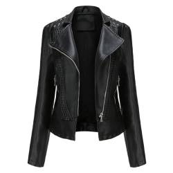 RQPYQF Damen PU Leder Jacke, Motorrad Moto Biker Lederjacke Reißverschluss Mantel Kurz Leicht Kunstlederjacke WT42 (Schwarz, M) von RQPYQF