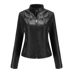 RQPYQF Damen PU Leder Jacke, Motorrad Moto Biker Lederjacke Reißverschluss Mantel Kurz Leicht Kunstlederjacke WT46 (Schwarz, 3XL) von RQPYQF