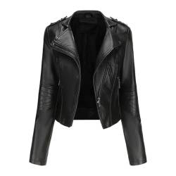 RQPYQF Damen PU Leder Jacke, Motorrad Moto Biker Lederjacke Reißverschluss Mantel Kurz Leicht Kunstlederjacke WT50 (Schwarz, 3XL) von RQPYQF