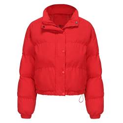 RQPYQF Damen Puffer Jacke Kurz Wintermantel Warm Winterjacke Outdoor Steppjacke Langarm-Baumwolljacke Jacken für Damen (Rot, M) von RQPYQF