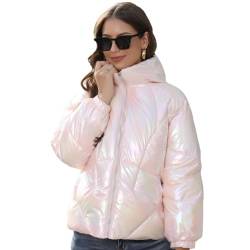 RQPYQF Damen Puffer Jacke Kurz Wintermantel Warm Winterjacke Outdoor Steppjacke Langarm-Baumwolljacke Jacken für Damen WT28 (Rosa, XL) von RQPYQF