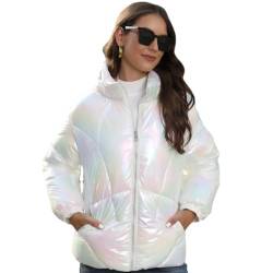 RQPYQF Damen Puffer Jacke Kurz Wintermantel Warm Winterjacke Outdoor Steppjacke Langarm-Baumwolljacke Jacken für Damen WT28 (Weiß, M) von RQPYQF