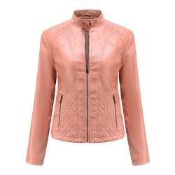 RQPYQF Kunstlederjacke Damen, PU Leder Jacke Motorrad Moto Biker Lederjacke Kunstlederjacke Reißverschluss Mantel Kurz Leicht WT57 (Rosa, XXL) von RQPYQF