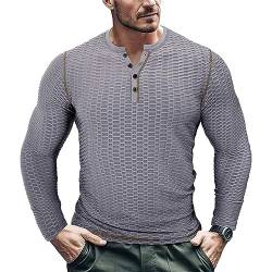 RQPYQF T Shirt Herren Henley-Ausschnitt T-Shirts Herbst Kurzarm Oberteile Einfarbig Mode Pullover Basic T-Shirt Männer CS01 Größe S-2XL (Grau, XL) von RQPYQF