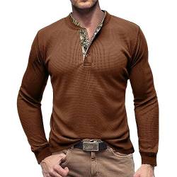 RQPYQF T Shirt Herren Henley-Ausschnitt T-Shirts Herbst Kurzarm Oberteile Einfarbig Mode Pullover Basic T-Shirt Männer CS04 Größe S-2XL (Khaki, XL) von RQPYQF