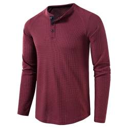 RQPYQF T Shirt Herren Henley-Ausschnitt T-Shirts Männer Herbst Kurzarm Oberteile Einfarbig Mode Pullover Basic T-Shirt CS13 Größe S-2XL (Weinrot, XL) von RQPYQF