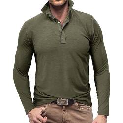 RQPYQF T Shirt Herren Henley Revers T-Shirts Herbst Kurzarm Oberteile Einfarbig Mode Pullover Basic T-Shirt Männer CS03 Größe S-2XL (Armeegrün, XL) von RQPYQF