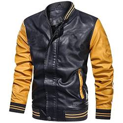 RRGEAR Herren Kunst-Lederjacke Bikerjacke Übergangsjacke Vintage Bomberjacke Stylisch Herrenjacke Herbst Winter Freizeitjacke Steppjacke Herren Herren Daunenjacke Winter von RRGEAR