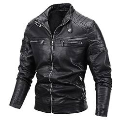 RRGEAR Lederjacke Herren Langarm - elegante Bikerjacke - Männerlederjacke mit Stehkragen - Übergangsjacke Echtleder Leder Mantel FüR MäNner Fleece Jacke Herren von RRGEAR