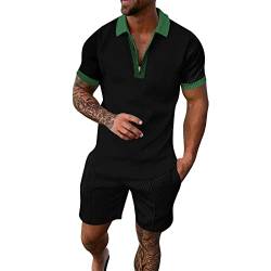 RRGEAR Trainingsanzug für Herren Sommer Casual Sportanzug 2 Teiliges Outfit Sport Set Kurzarm T-Shirts + Kurze Sporthose Sets Freizeitanzug Männer Business Polo Hemd mit Revers Jogginganzug von RRGEAR