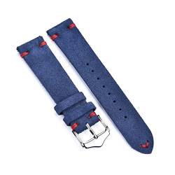 RRRIOT Wildleder Leder Armband Lederband 20mm 22mm Armband Leder Vintage Ersatz Uhrenarmbänder Armband Zubehör, Blau-rote Linie, 22mm von RRRIOT