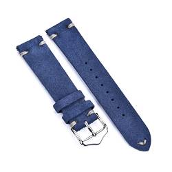 RRRIOT Wildleder Leder Armband Lederband 20mm 22mm Armband Leder Vintage Ersatz Uhrenarmbänder Armband Zubehör, Blau-weiße Linie, 22mm von RRRIOT