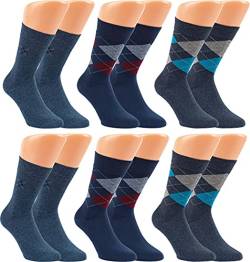 RS. Harmony Business-Socken mit Design für Herren, Komfortbund ohne Gummidruck, extra feiner Stoff und sehr flache Zehennaht durch Handkettelung, 6 Paar, marine-jeanstöne mit buntem Karo, 43-46 von RS. Harmony