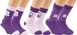 RS. Harmony Kinder-Socken mit Motiv aus Baumwolle für Mädchen, 3 Paar, Bild Eule mit Ringel und Punkte, Farbe lila-rosé, Größe 27-30 von RS. Harmony