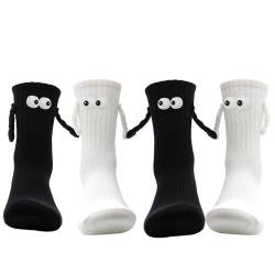 RSHVSMS 2 Paar lustigeMagnetische Socken, 3DNette Cartoon Hand in Hand Paar Baumwollsocken mit starker Elastizität passend für Männer und Frauen, EU-Größe 36-45 (schwarz/weiß) von RSHVSMS