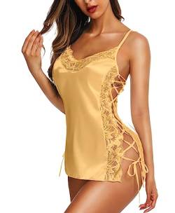 RSLOVE Damen Dessous Babydoll Seide Nachtwäsche Sexy Schlüpfer Spitze Chemise Negligees Champagne S von RSLOVE