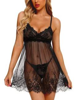 RSLOVE Damen Dessous Babydoll Sexy Spitze Chemise Riemen Nachtwäsche Nachtwäsche Schwarz Small von RSLOVE