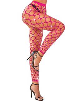 RSLOVE Damen Netzstrumpfhose mit Strasssteinen - Sexy Großgitter-Fischnetzstrumpfhose Rose weiße Diamanten von RSLOVE