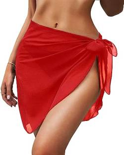 RSLOVE Damen Sarong Strand Wrap Bikini Cover Up Pareos Strandkleid Sexy Pareos Baderock Wickelrock Rot von RSLOVE