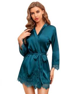 RSLOVE Damen Satin Sexy Bademantel für Hochzeit Braut&Brautjungfern Kimono Morgenmantel Blau Grün XX-Large von RSLOVE