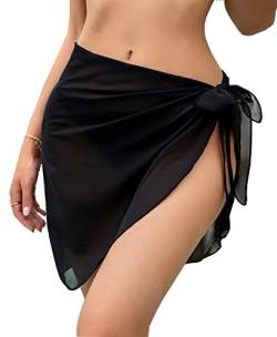 RSLOVE Damen Schwarz Sarong Strand Wrap Bikini Cover Up Pareos Strandkleid Sexy Pareos Baderock Wickelrock von RSLOVE