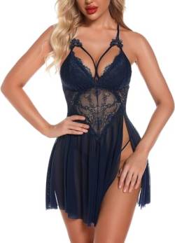 RSLOVE Damen Sexy Babydoll Spitze Dessous Nachthemd Kleid Blau Klein von RSLOVE